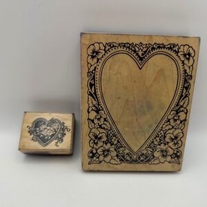PSX Pansy Garden Flowers K-894 Heart Roses D-197 Wood Rubber Stamp Vintage Lot